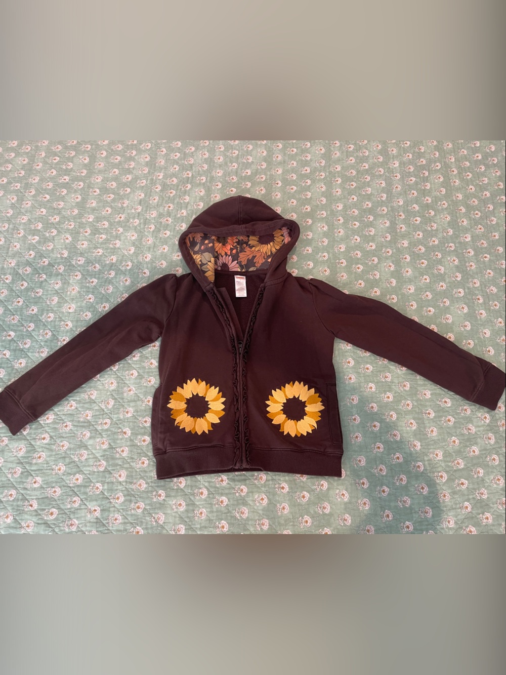 Gymboree Brown Zip Hoodie with Sunflower Pockets